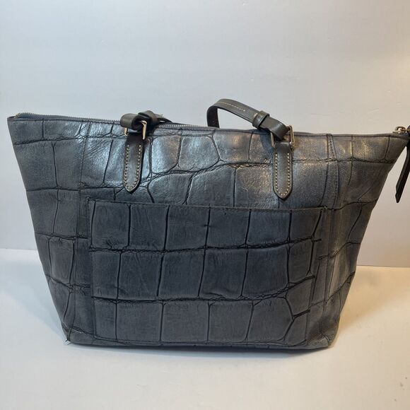 Dooney & Bourke Maxine Tote Denison Leather Smoke Gray Shoulder Bag Crocodile - Picture 5 of 15